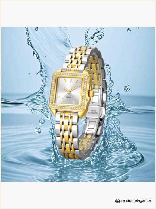 Vintage Square Diamond Watch - Gold Bracelet Waterproof Quartz main image 3